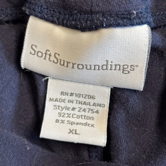 Soft Surroundings Navy Capri Leggings XL Stretch Ruched Hem Cotton Blend - Picture 5 of 6